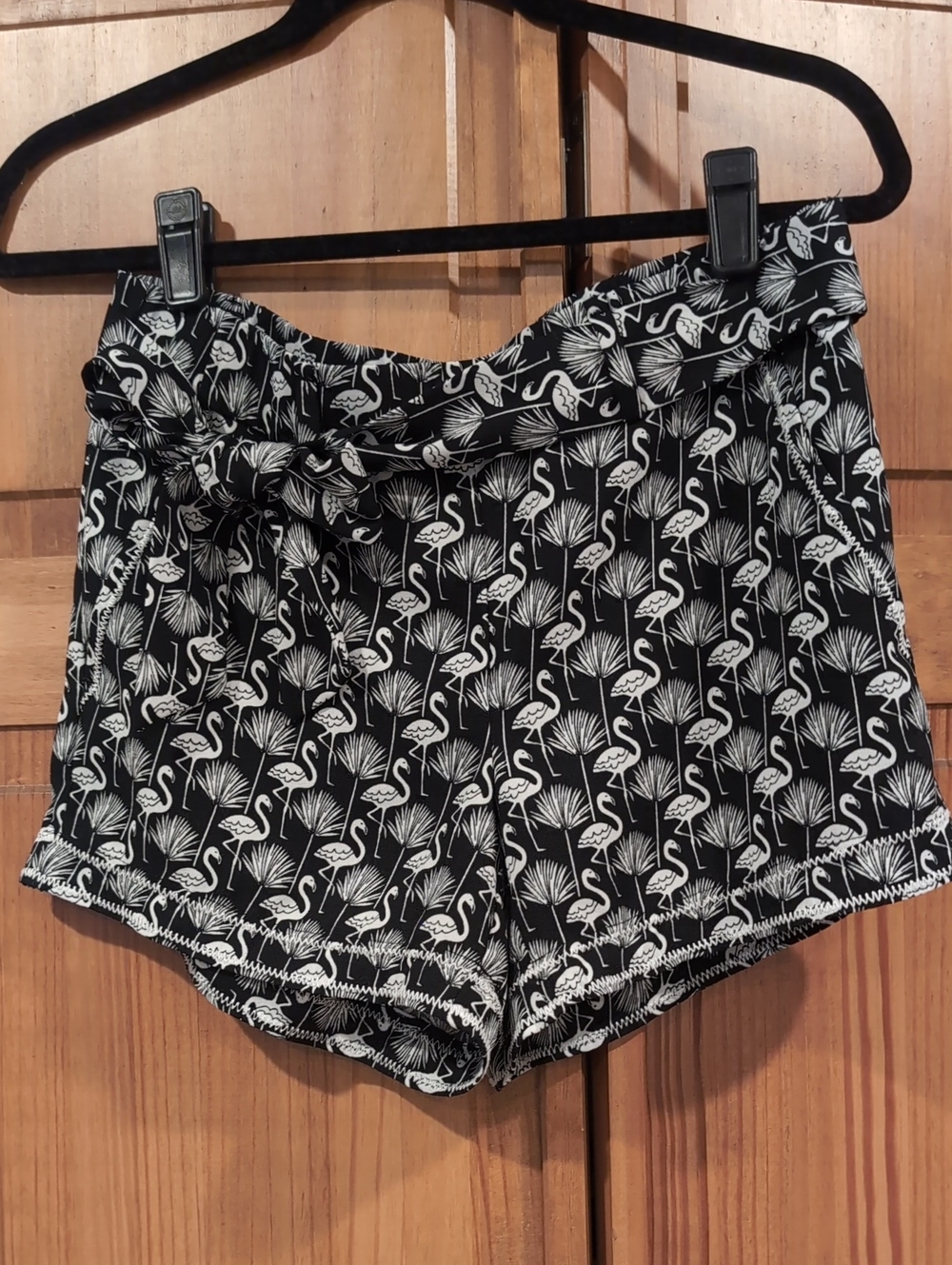 LOFT Black & White Flamingo Print High-Waist Tie Shorts With Pockets